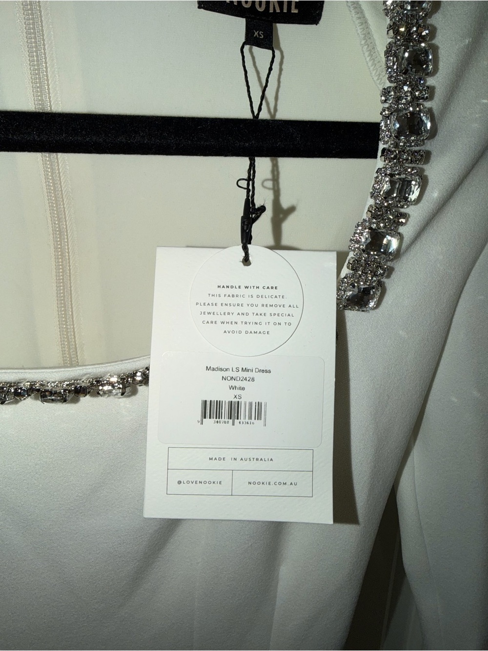 Nookie White Long-Sleeve Mini Dress with Embellished Square Neckline Size XS - Picture 6 of 9